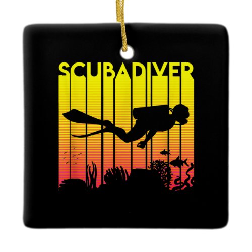 Scuba Diver Silhouette  Diving Swimming Sea Diver Ceramic Ornament
