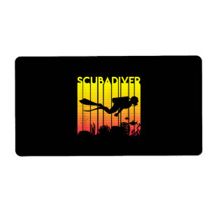 Scuba Diver Silhouette Diving Swimming Sea Diver Label