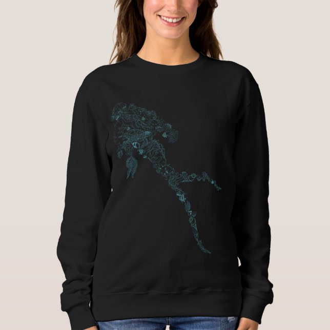  Scuba diver silhouette in blue marine life design Sweatshirt (Front)