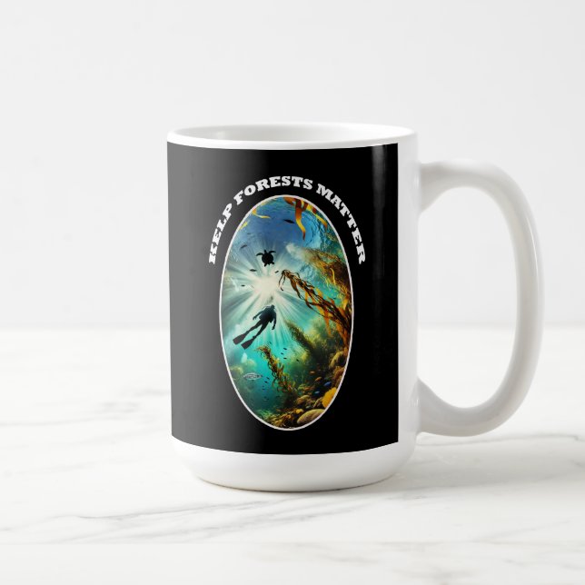 SCUBA Diver Silhouette with Turtle, Fish, and Kelp Coffee Mug (Right)