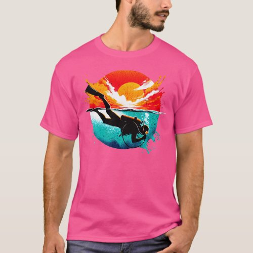 Scuba Diver Sunset Design T_Shirt