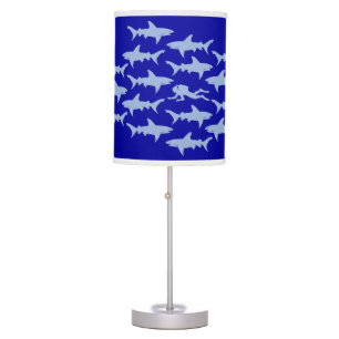 Scuba Diver Swimming in Middle of School of Sharks Table Lamp