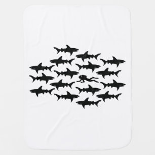 Scuba Diver Swimming with a School of Sharks Baby Blanket