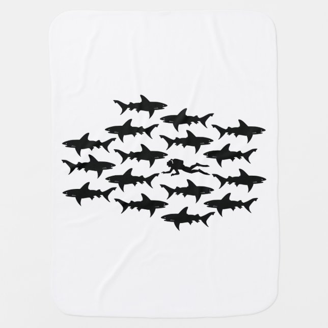 Scuba Diver Swimming with a School of Sharks Baby Blanket (Front)
