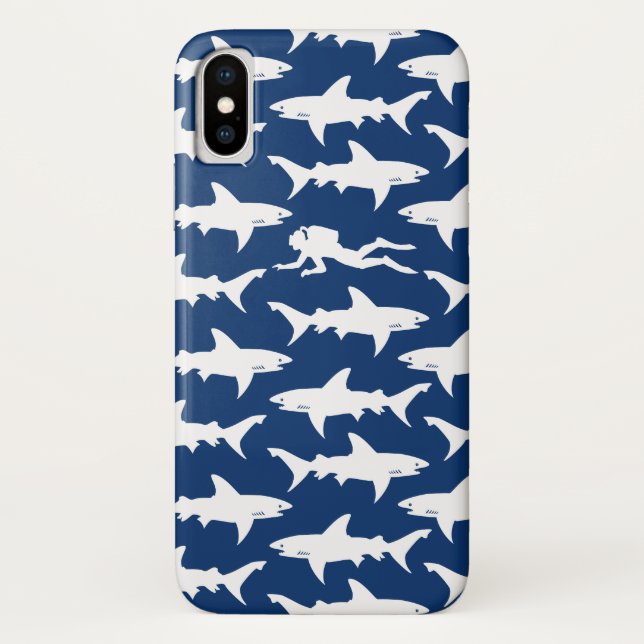 Scuba Diver Swimming with a School of Sharks Case-Mate iPhone Case (Back)