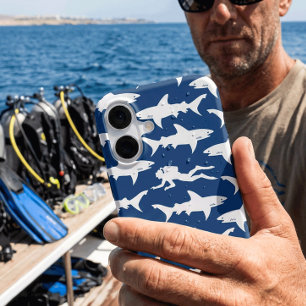 Scuba Diver Swimming with a School of Sharks iPhone 17 Case
