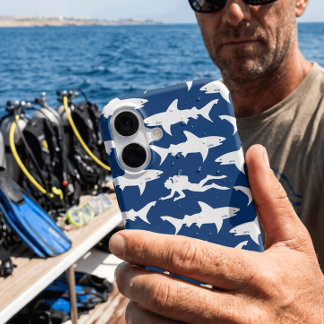 Scuba Diver Swimming with a School of Sharks iPhone 17 Case