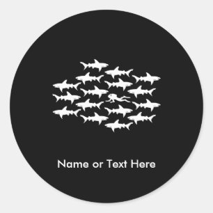 Scuba Diver Swimming with a School of Sharks Classic Round Sticker