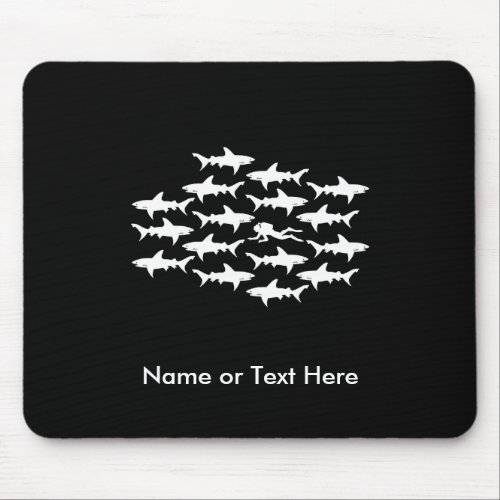 Scuba Diver Swimming with a School of Sharks Mouse Pad
