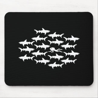 Scuba Diver Swimming with a School of Sharks Mouse Pad