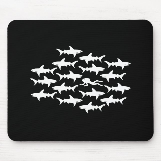 Scuba Diver Swimming with a School of Sharks Mouse Pad (Front)