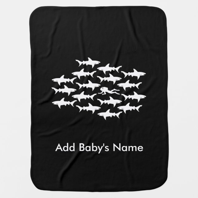 Scuba Diver Swimming with a School of Sharks Receiving Blanket (Front)