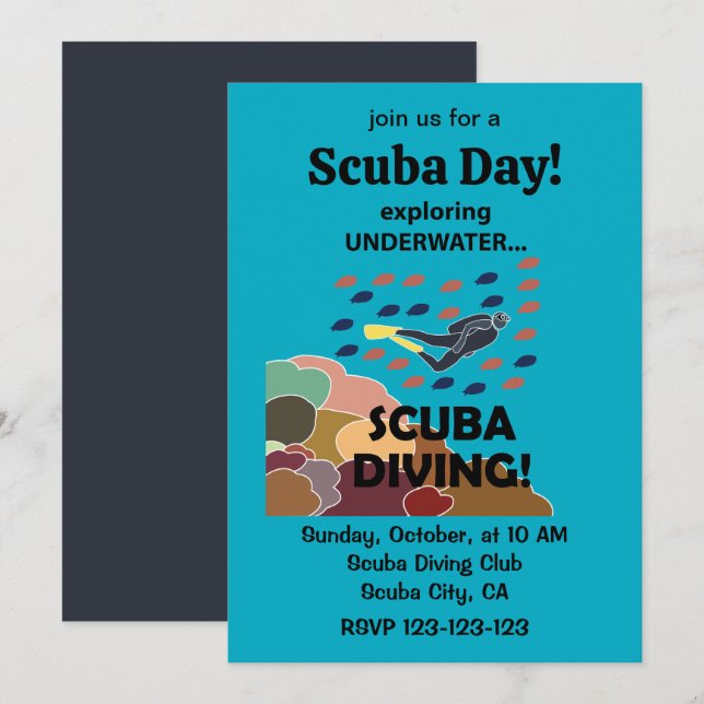 Scuba Diver Under The Sea Scuba Day Invitation (Front/Back)