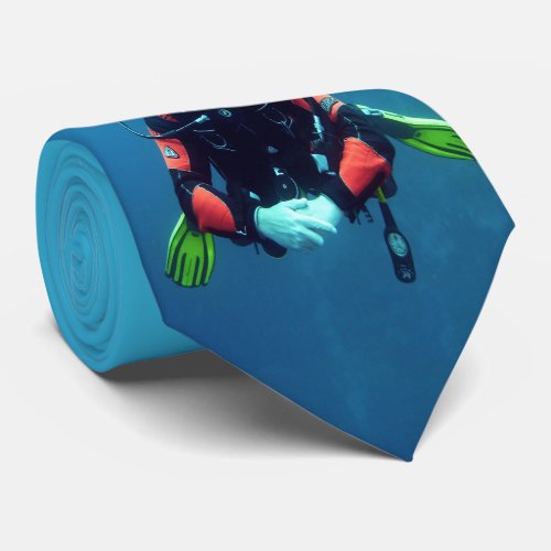 Scuba Diver Under Water Blue Necktie