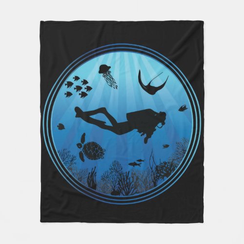 Scuba Diver Underwater Fleece Blanket