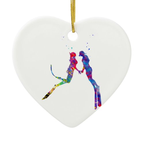 Scuba Divers Couple Ceramic Ornament