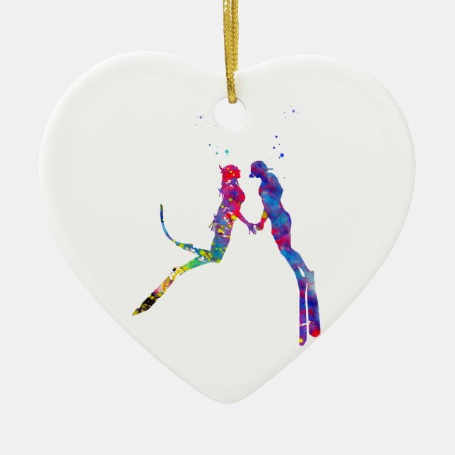 Scuba Divers Couple Ceramic Ornament (Front)