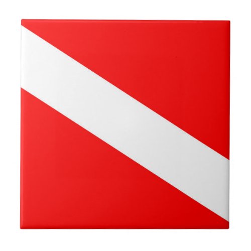 scuba divers flag red diagonal dive symbol ceramic tile