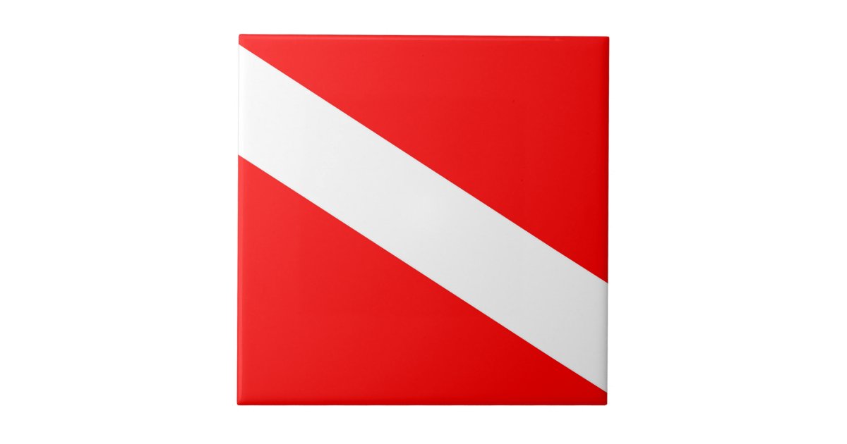 scuba divers flag red diagonal dive symbol ceramic tile | Zazzle