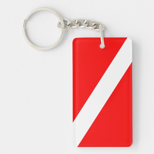 scuba divers flag red diagonal dive symbol keychain (Front)