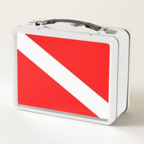 scuba divers flag red diagonal dive symbol metal lunch box