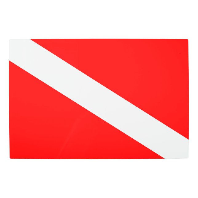 scuba divers flag red diagonal dive symbol metal print (Front)