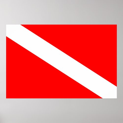scuba divers flag red diagonal dive symbol poster