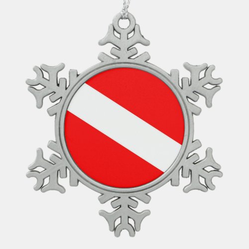 scuba divers flag red diagonal dive symbol snowflake pewter christmas ornament