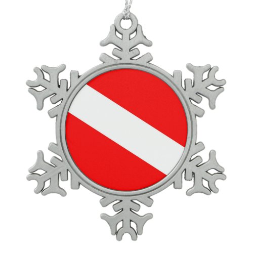 scuba divers flag red diagonal dive symbol snowflake pewter christmas ornament