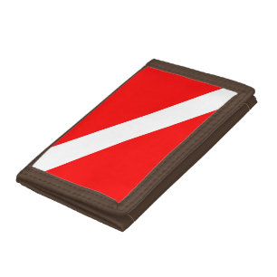 scuba divers flag red diagonal dive symbol tri-fold wallet