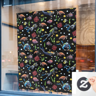 Scuba Divers Ocean Coral Tropical Fish Dive Shop Window Cling
