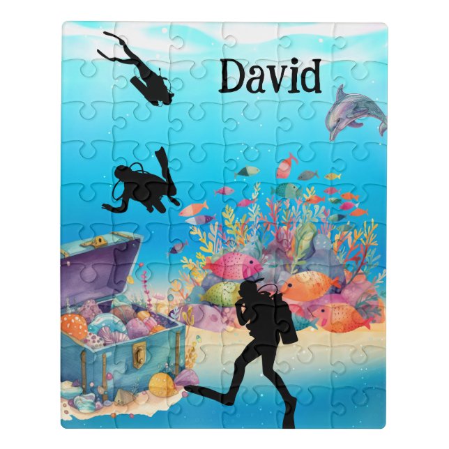 Scuba Divers Searching for Hidden Treasure Chest Jigsaw Puzzle (Puzzle Vertical)