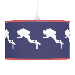SCUBA DIVERS White on blue Hanging Lamp