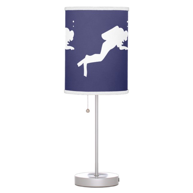 SCUBA DIVERS White on blue Table Lamp (Right)