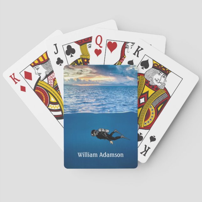 Scuba Diving at Sunset personalize Poker Cards (Back)