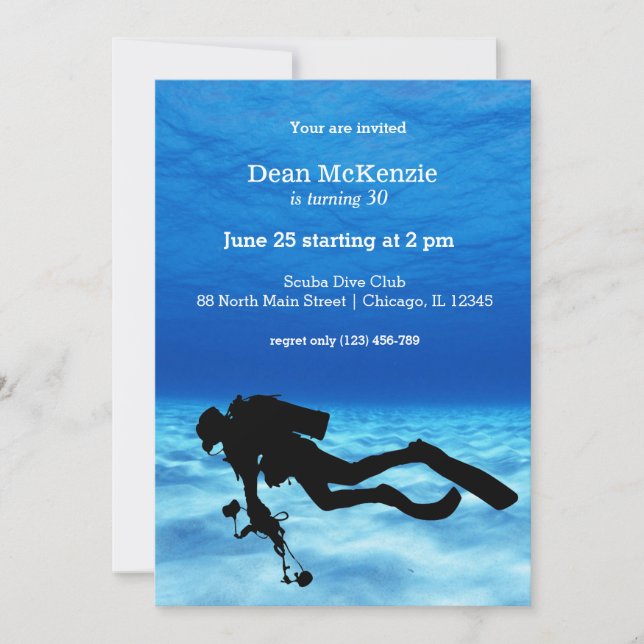 Scuba diving birthday party invitation (Front)