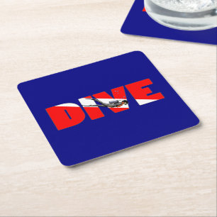 Scuba Diving DIVE Square Paper Coaster