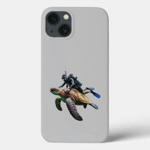 SCUBA Diving Diver Swimming with a Big Turtle URM iPhone 13 Case