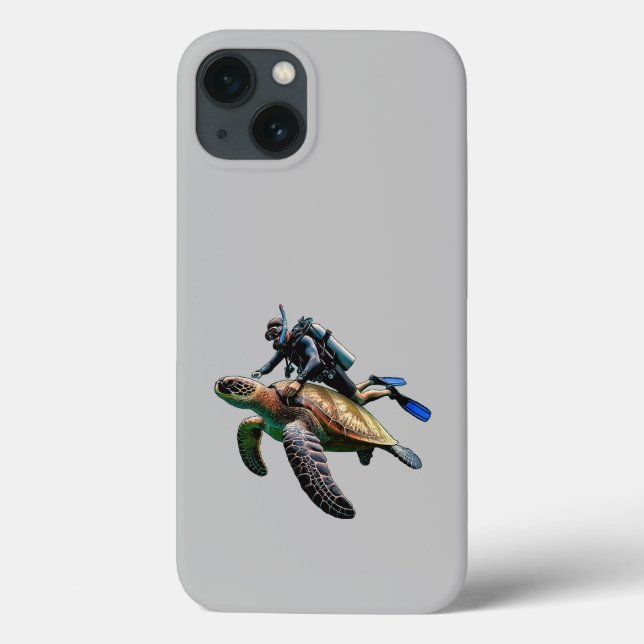 SCUBA Diving Diver Swimming with a Big Turtle URM Case-Mate iPhone Case (Back)