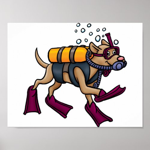 Scuba Diving Dog Poster