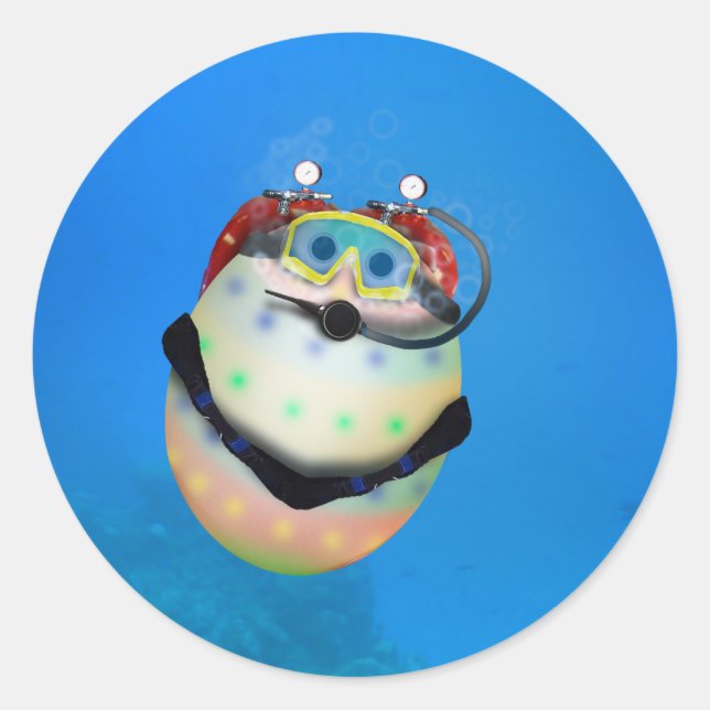 Scuba Diving Easter Egg Classic Round Sticker (Front)