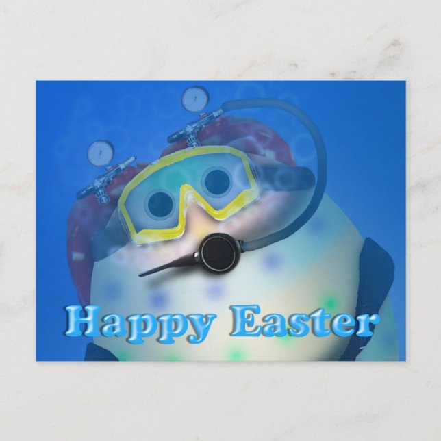 Scuba Diving Easter Eggs Holiday Postcard (Front)