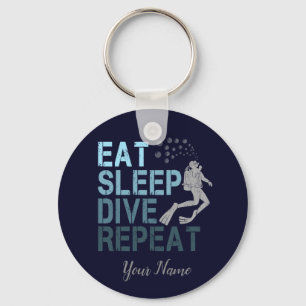 Scuba Diving Eat Sleep Dive Repeat saying Keychain