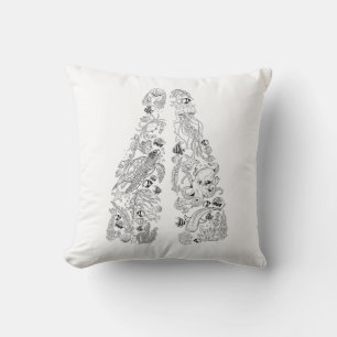 Scuba diving fins marine life design in black throw pillow