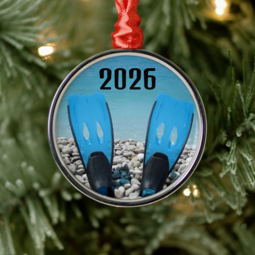 Scuba Diving Fins on the Beach Ornament