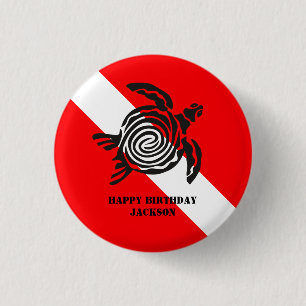 Scuba Diving Flag and Sea Turtle Custom Button