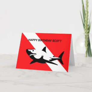 Scuba Diving Flag and Shark Birthday Card