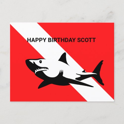Scuba Diving Flag and Shark Birthday Postcard