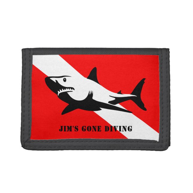 Scuba Diving Flag and Shark Custom Trifold Wallet (Front)