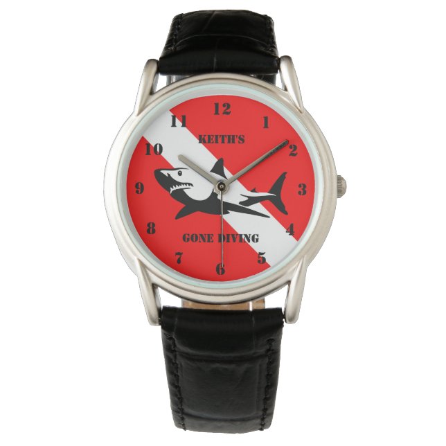 Scuba Diving Flag and Shark Custom Watch (Front)